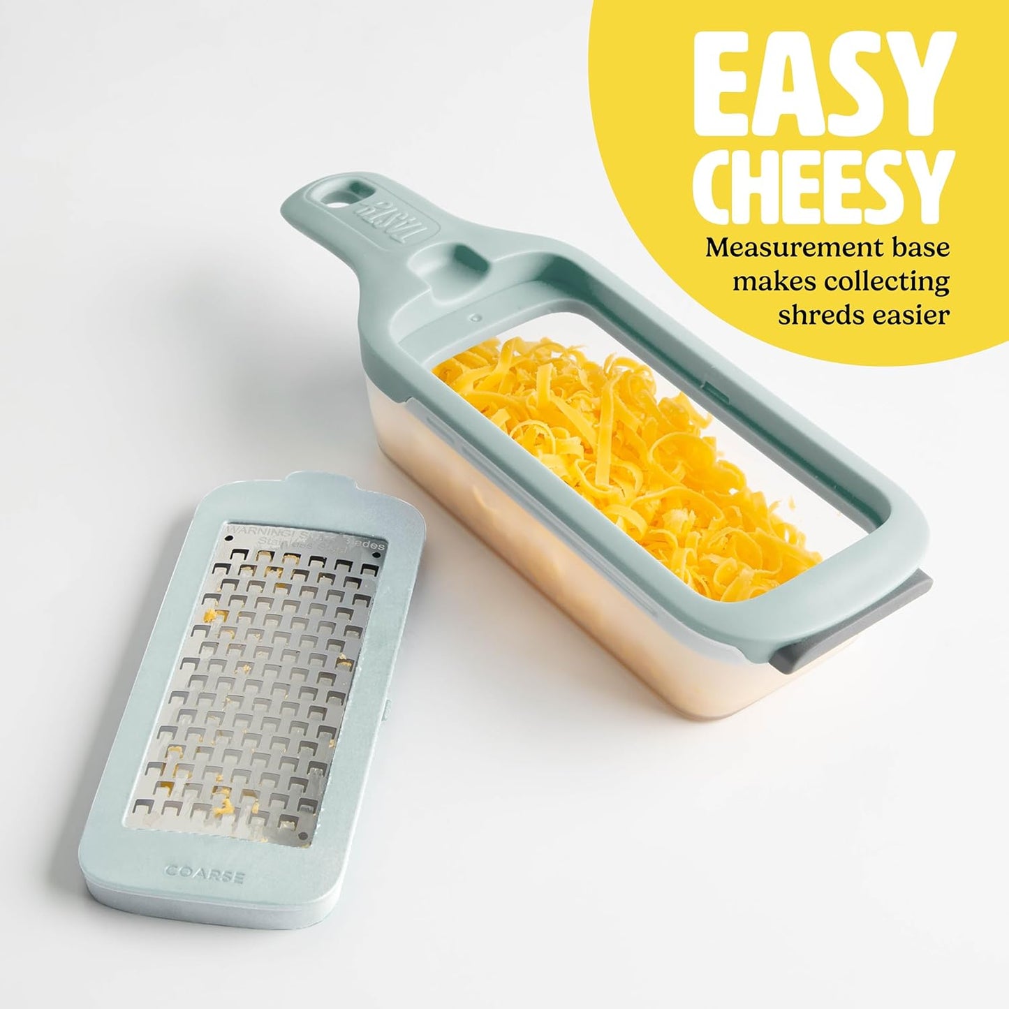 Tasty Interchangeable Grater with Storage Box, Includes Coarse & Fine Stainless Steel Blades, Non-Slip Base for Stability, Dishwasher Safe, Aqua