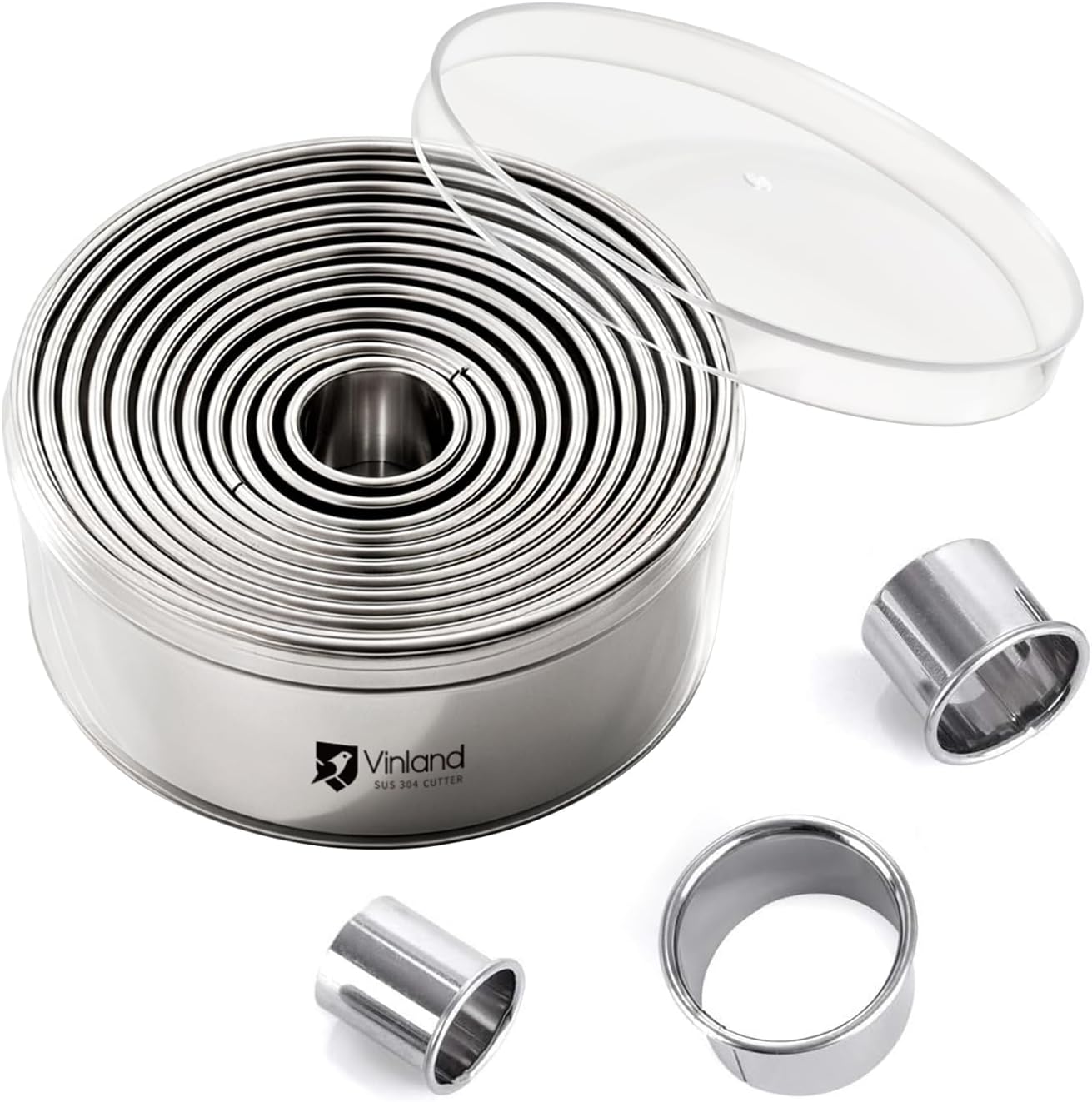 12 Pcs 304 Stainless Steel Biscuit Cutter Set - Round Cookie Cutters for Baking (1/2/3/4/5'') with Storage Box, Dough Pastry Cake Circle Cutting Ring Molds, Non-Rust, Dishwasher Safe & 1.5‘’ High