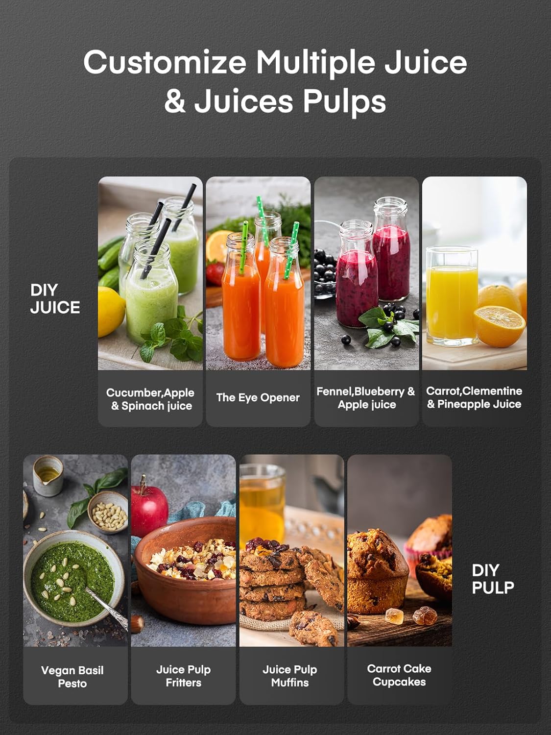Juicer Machines, Juilist 3" Wide Mouth Juicer Extractor Max Power 800W, for Vegetable and Fruit with 3-Speed Setting, 400W Motor, Easy to Clean