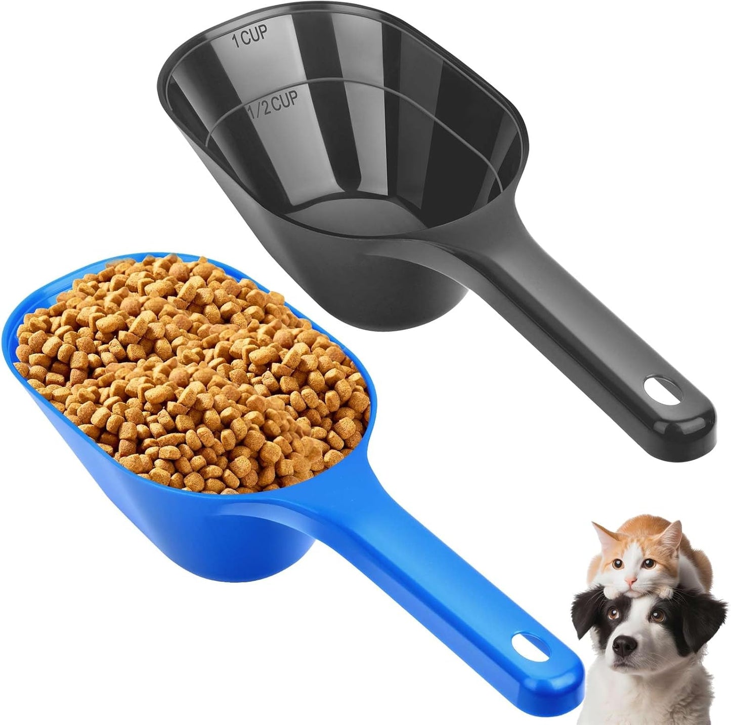 2 PACK Dog Food Scoop,1 Cup Capacity Pet Food Scoop With Measuring Lines For Dog, Puppy and Cat (Black)