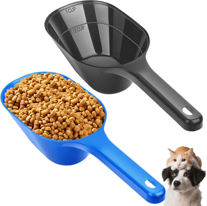 2 PACK Dog Food Scoop,1 Cup Capacity Pet Food Scoop With Measuring Lines For Dog, Puppy and Cat (Black)