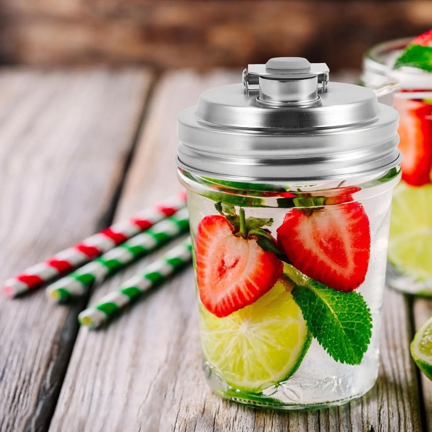 2 Pack Mason Jar Pour Spout Lid - Fits Regular Mouth & Wide Mouth Jars (86mm) - Leak Proof Stainless Steel Flip Cap for Drinking, Salad Dressing & Food Storage - Airtight Seal Cover