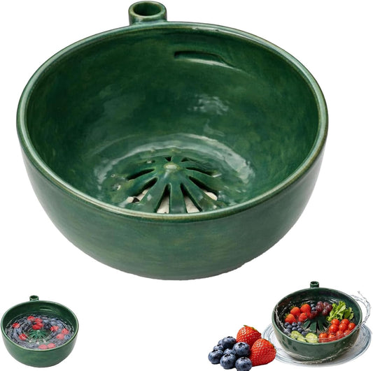 Self Spinning Berry Washing Bowl, Automatic Berry Rinse Bowl with Vortex Washing, 360-Degree Fruit Washer Colander with Built-in Drain Holes for Kitchen, Berries, Grapes and Vegetables (1Pc)