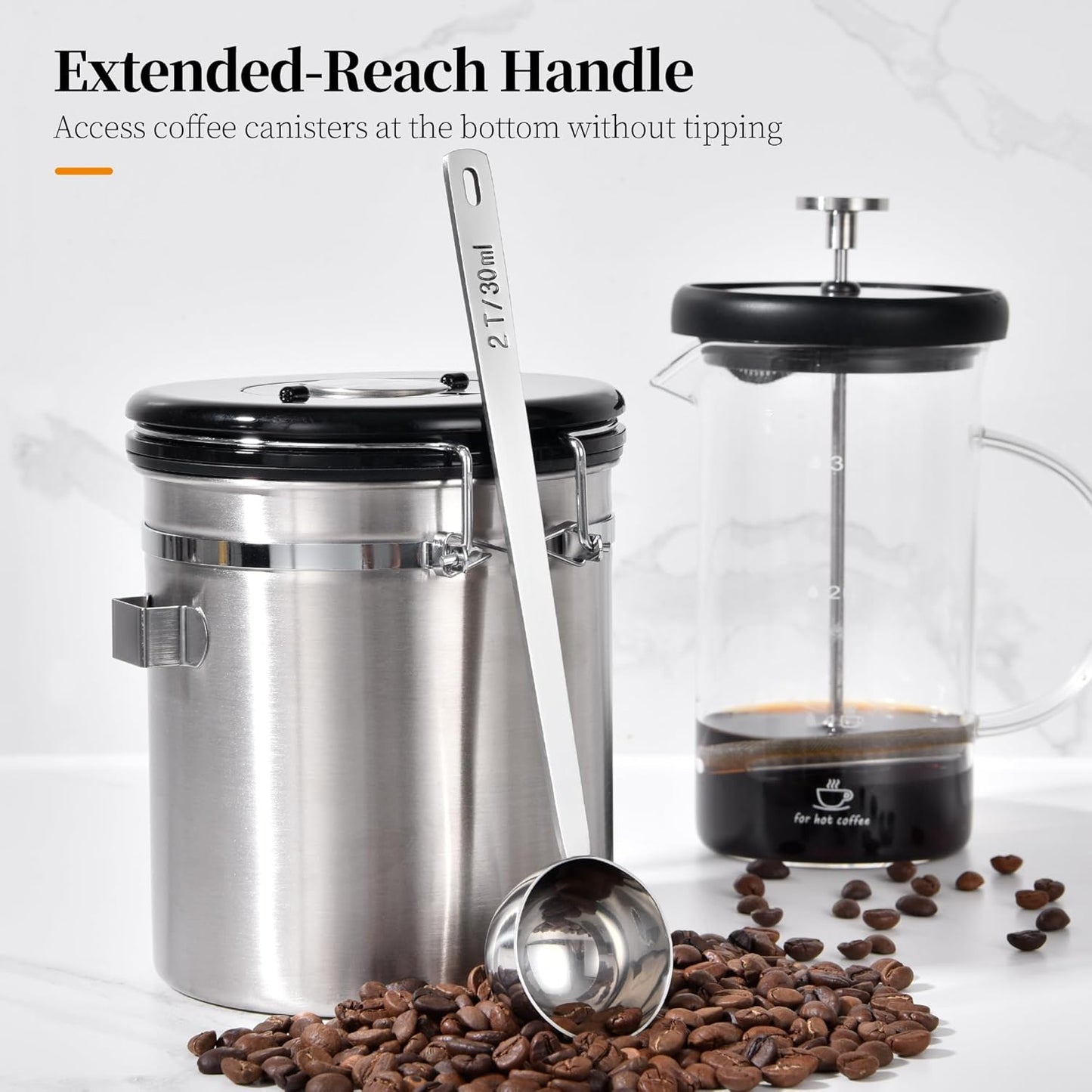 Long Handle Coffee Scoop: 5.64 Inch 18/8 Stainless Steel 1 Tablespoon Metal Measuring Spoon Tbsp Scoop for Coffee Beans, Grounds Coffee, Coffee Powder, Tea, Tall Jars (1Tbsp/15ml)