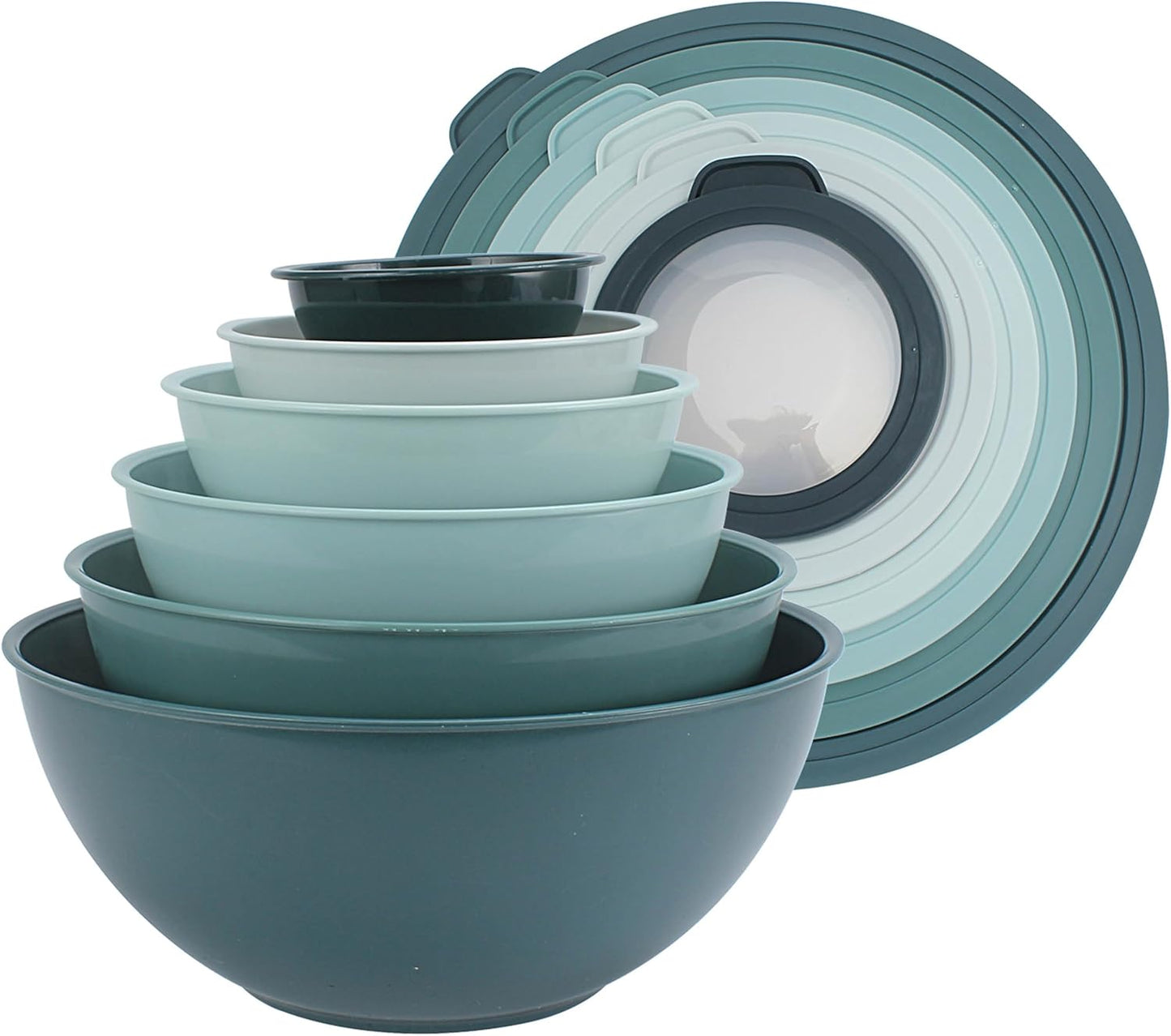 COOK WITH COLOR Mixing Bowls with Lids - 12 Piece Plastic Nesting Bowls Set includes 6 Prep Bowls and 6 Lids, Microwave Safe Mixing Bowl Set, Black Embossed - Colors B