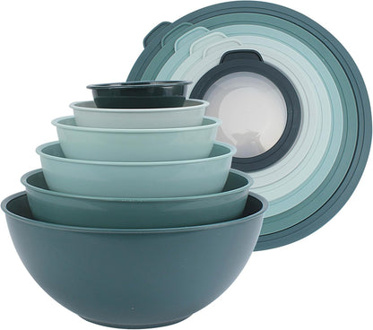 COOK WITH COLOR Mixing Bowls with Lids - 12 Piece Plastic Nesting Bowls Set includes 6 Prep Bowls and 6 Lids, Microwave Safe Mixing Bowl Set, Sage Embossed - Colors A