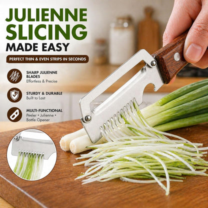 2 PCS Multifunctional Vegetable Peelers for Kitchen, 2026 Upgraded Stainless Steel Peeler with Bottle Opener, Wooden Handle,Julienne Cutter, 2-in-1 Non-Slip Kitchen Tool for Potato, Carrot, Fruits