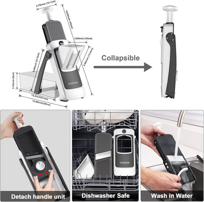 Mandoline Slicer for Kitchen, 6 in 1 Vegetable slicer, Potato Slicer with Thickness Adjuster,Faster Kitchen Slicer for Meal Prep (just Slice, With Peeler/Cleaning Brush, Mandolin)