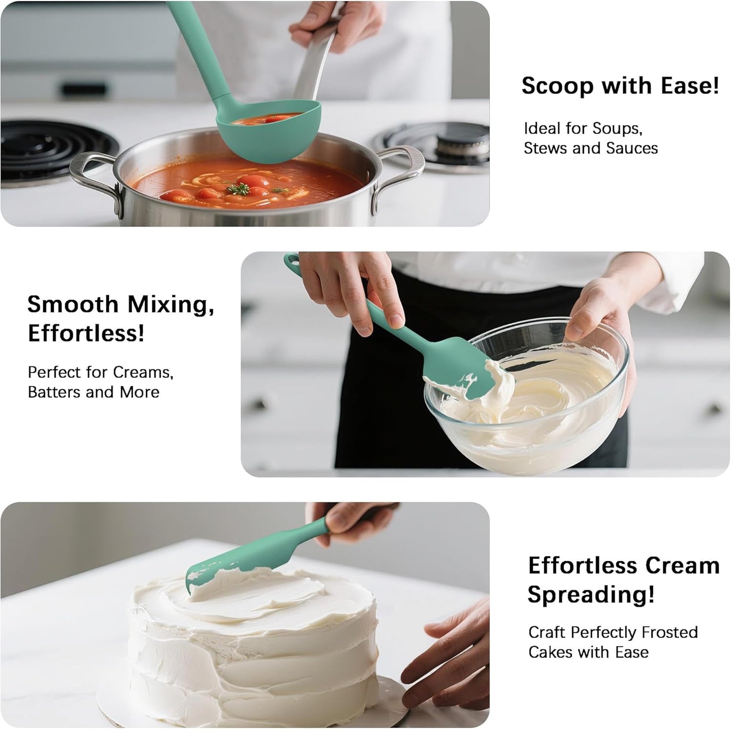 Coukre Silicone Kitchen Cooking Utensils Set with Holder – Heat-Resistant, Food-Grade Kitchen Tools, Spatula, Spoon & Gadgets for Non-Stick Pans, Dishwasher Safe (14, PureBlack)