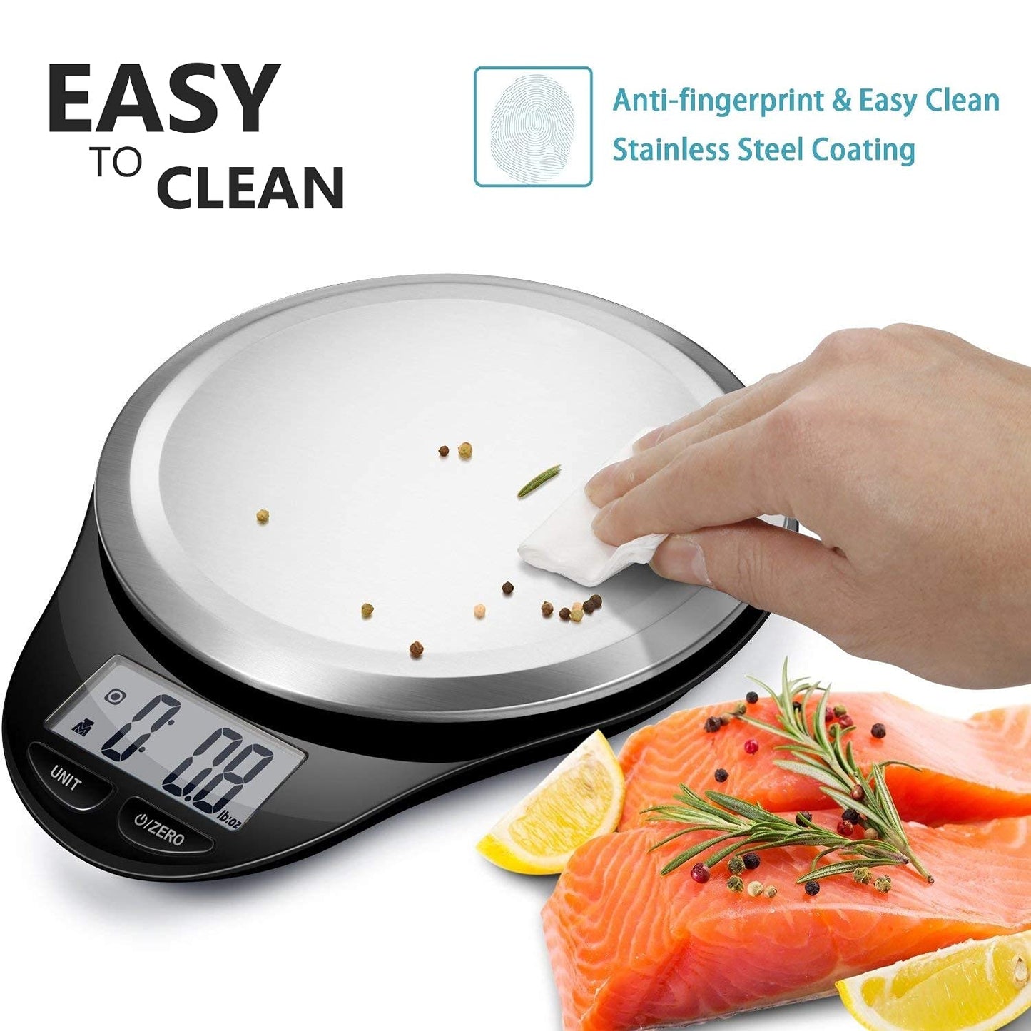 Food Scale, Kitchen Scales Digital Weight Food Grams and Ounces for Weight Loss Baking Cooking of NUTRI FIT, Max 11lb 1g Increment, Backlight LCD Smart Tare Stainless Steel, Easy to Use, AAA Battery