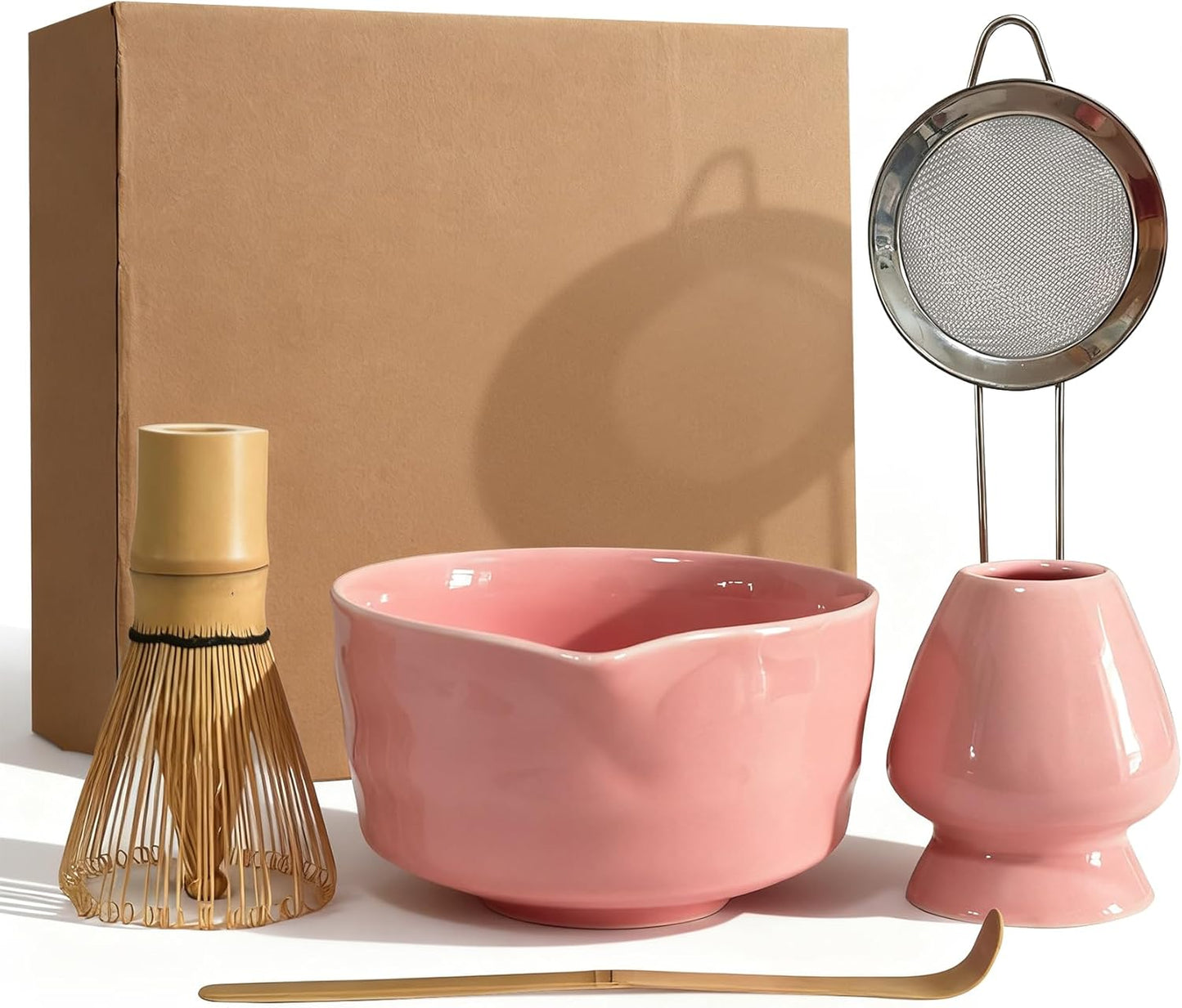 Matcha Whisk Set Cute 18 oz Matcha Bowl Kit 5 pcs Great for Tea Lover Pink