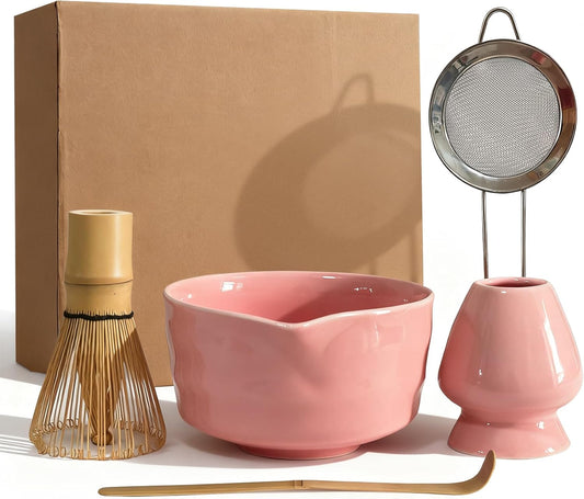 Matcha Whisk Set Cute 18 oz Matcha Bowl Kit 5 pcs Great for Tea Lover Pink