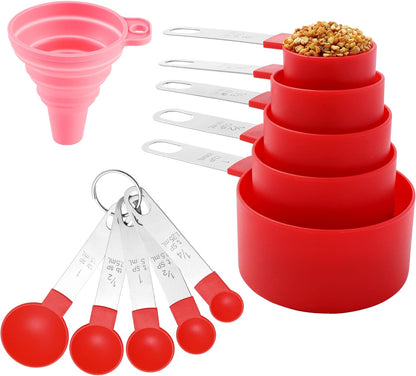 Measuring Cups and Spoons Set of Huygens Kitchen Gadgets 10 Pieces, Stackable Stainless Steel Handle Measuring Cups for Measuring Dry and Liquid Ingredient (Mauve)