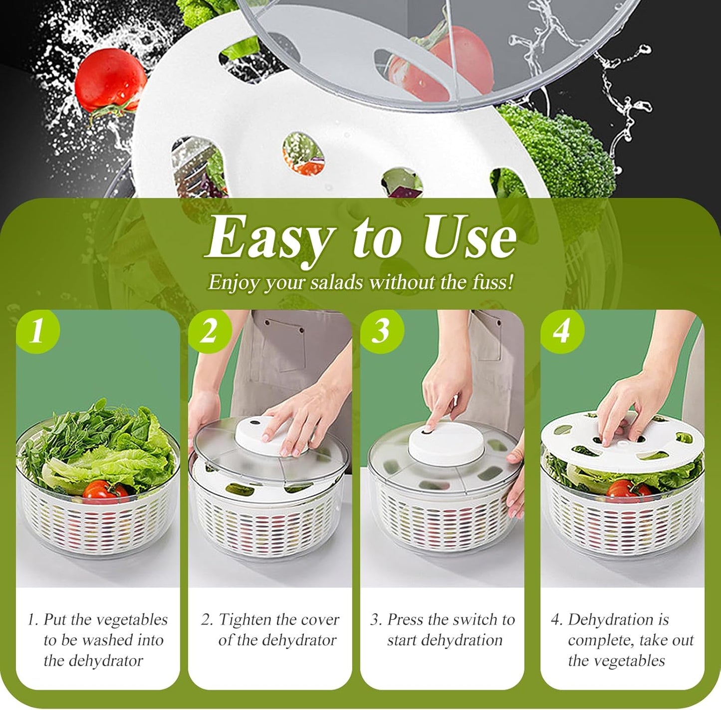 Electric Salad Spinner, 4L Lettuce Spinner Large Capacity USB Chargeble Fruit Vegetable Washer Dryer for Home Kitchen (Gray)