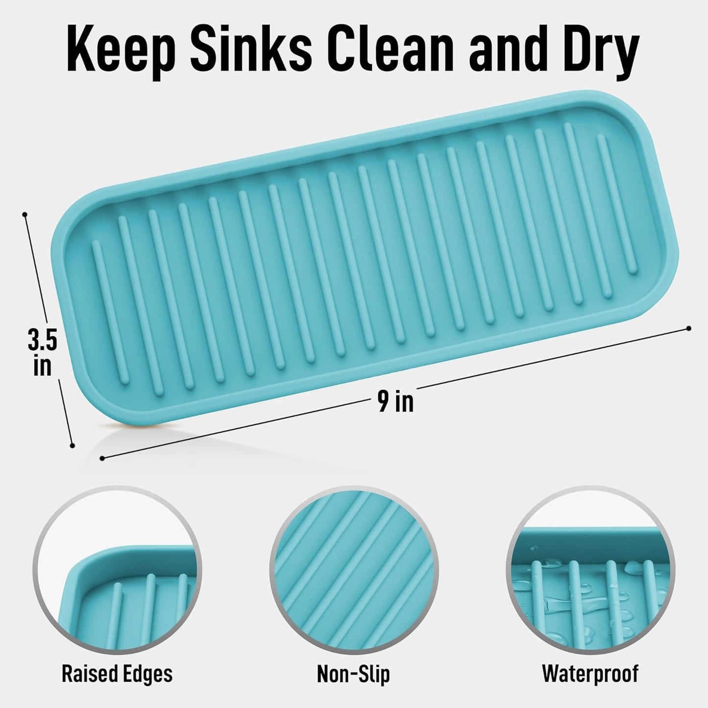 Zulay Kitchen (9x3.5in Sponge Holder for Kitchen Sink - Flexible Heavy-duty Multipurpose Sink Caddy - Counter Organizer for Kitchen, Bathroom, Makeup, Trinkets & More! (Grey)