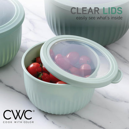 COOK WITH COLOR Prep Bowls with Lids- Wide and Deep Nesting Plastic Small Mixing Bowl Set with Lids, 8 Piece Set - Wide Bowls, Blue