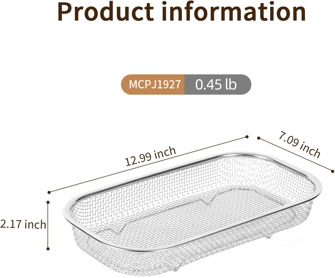 18/8 Stainless Steel Colander Strainer for Kitchen, Rectangular Colander for Pasta, Vegetables, Fruits, Rustproof & Dishwasher Safe (13.0 x 7.1 x 2.2 inch)