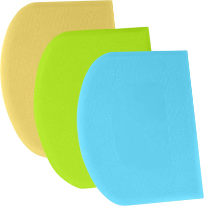 SURDOCA Dough Scraper Bench Scraper - 3P 4.7x3.7" Plastic Flexible Bowl Scraper, Sharp Edge & Angles Cake Scraper. Non-Slip Bakeware Decorating Tools Sculpting & Modeling Tools - Pure White - Colors B