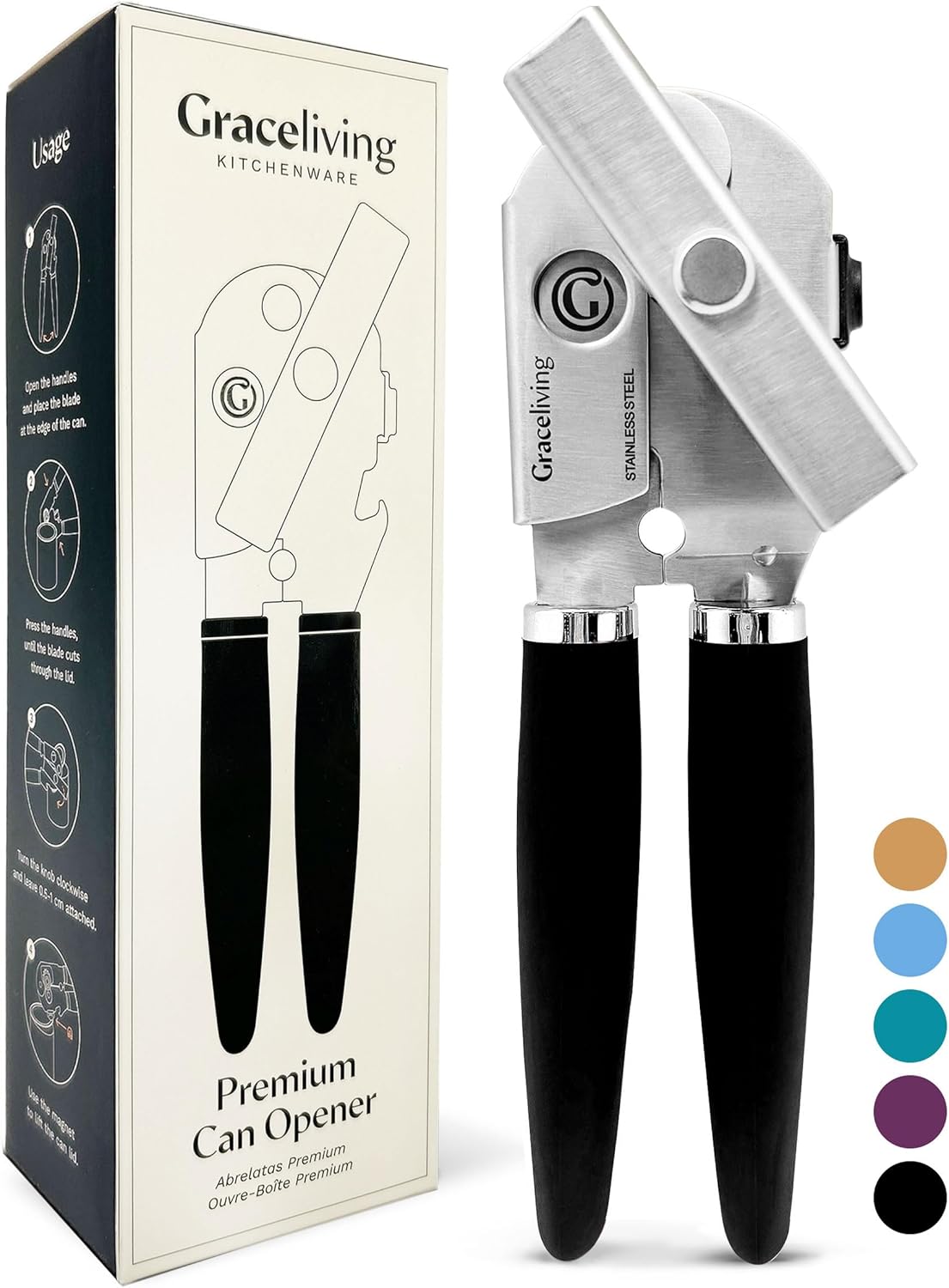 Premium Multifunction Magnetic Manual Can Opener and Bottle Opener, Heavy Duty Stainless Steel Sharp Cutting Blade and Oversized Easy Turn Knob, Soft-Touch Handle, Kitchen Use, Mauve
