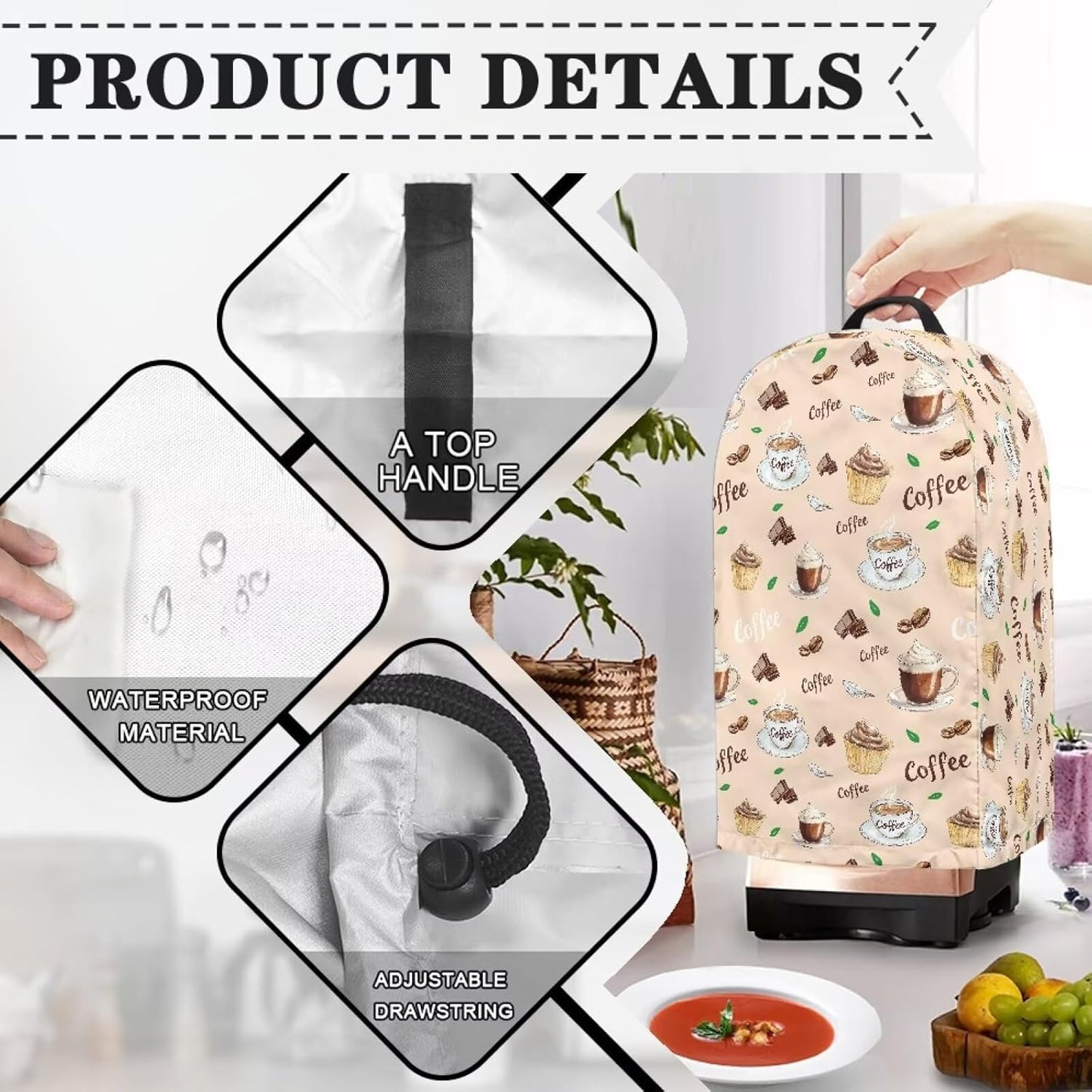 Coffee Pastry Blender Dust Cover with Drawstring Field Stand Mixer or Coffee Maker Cover Anti Fingerprint Polyester Appliance for Home Kitchen Decor
