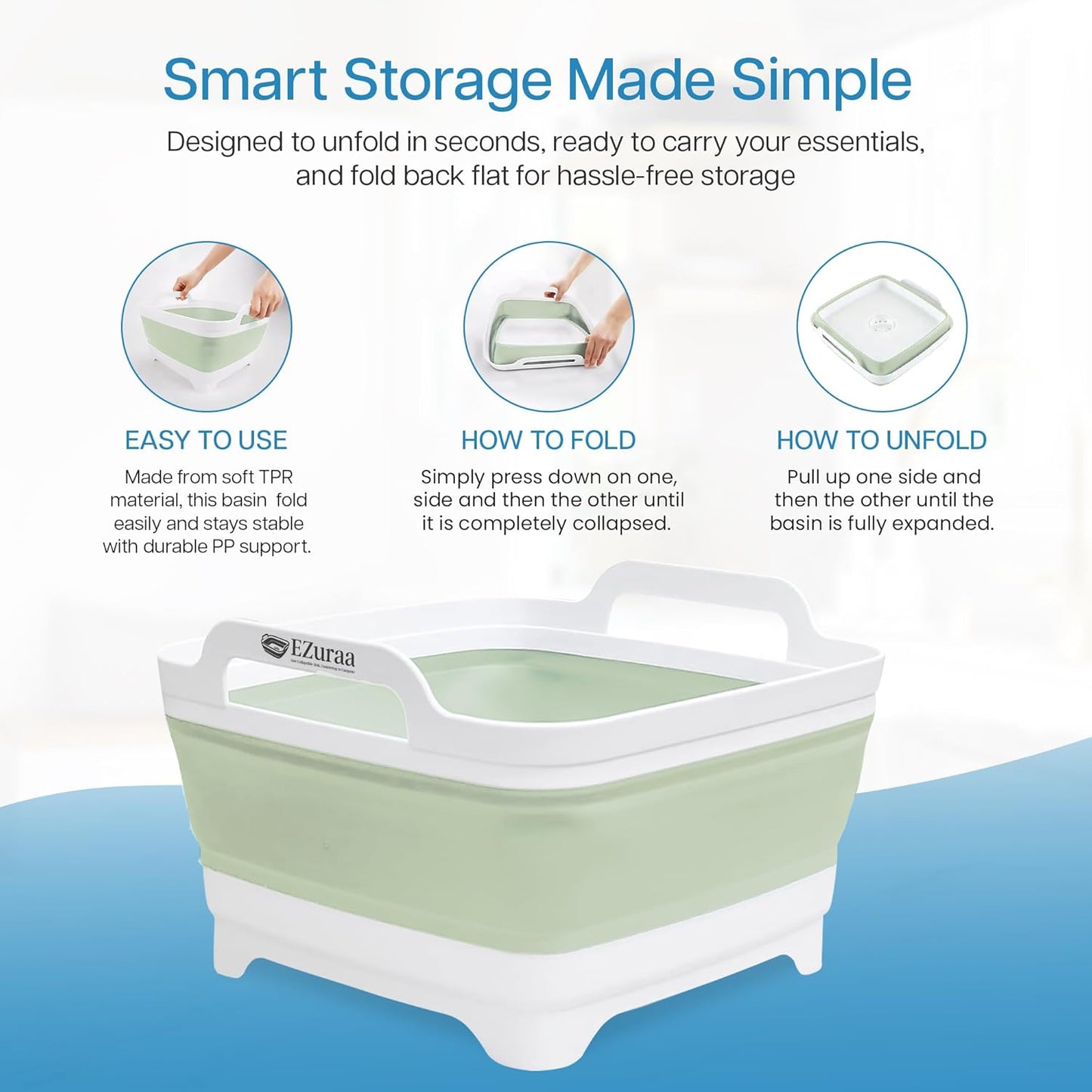 EZuraa 2.4 gal(9L) Gray Collapsible Dish Basin, Portable Sink or Dish Pan for Kitchen Sink with Drain Plug/Strainer, Space Saving Baby Bottle Wash Basin Collapsible Bucket, Beverage Tub for Camping