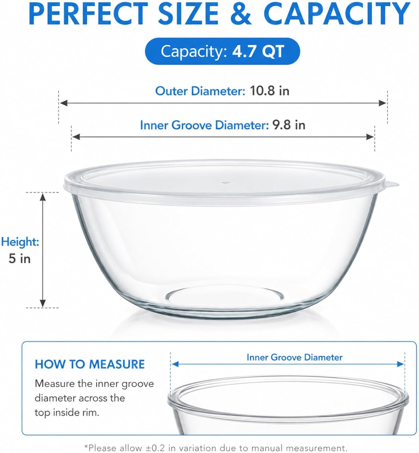 Large Glass Bowl for Sourdough Bread Making 6 QT Glass Mixing Bowl for Sourdough Bread with Lid Clear Breads Proofing Bowl with Covers Ideal for Kitchen Storage