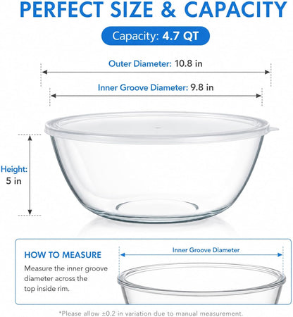 Large Glass Bowl for Sourdough Bread Making 6 QT Glass Mixing Bowl for Sourdough Bread with Lid Clear Breads Proofing Bowl with Covers Ideal for Kitchen Storage