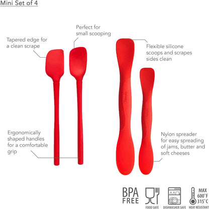 Tovolo Flex Core Mini Silicone Spatula Set for Kitchen Prep and Baking, Silicone Kitchen Utensils Set with Spatula Spoonula & Scoop Tools, BPA Free Heat Resistant Silicone Cooking Set, Charcoal Gray