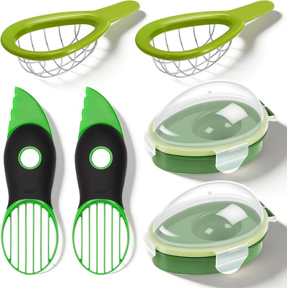 Avocado 3 Piece Set, Includes Avocado Slicer, Cutter and Airtight Storage Container, Dishwasher Safe Tool for Slicing, Dicing and Keeping Avocados Fresh