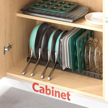 ORDORA Pots and Pans Organizer under Cabinet, Expandable 11.8"-22.8" Pot Lid Holder with 12 Adjustable Dividers, Pan Organizers inside Cabinet for Kitchen Cookware Bakeware, Black