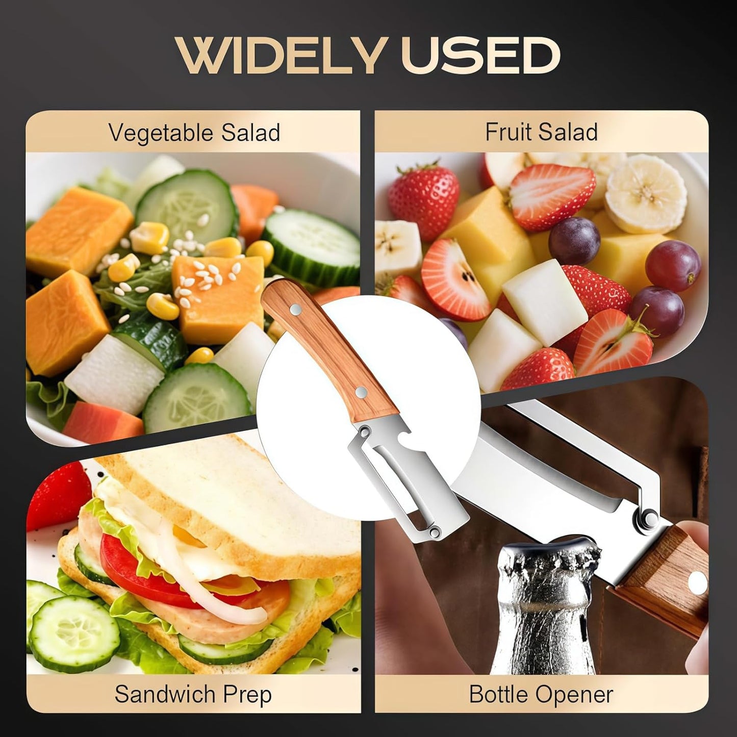 2 in 1 Multifunctional Vegetable Peeler for Kitchen 2 Pcs, Wooden Handle Peeler with Bottle Opener, Kitchen Peelers for Fruit Veggie Pumpkin