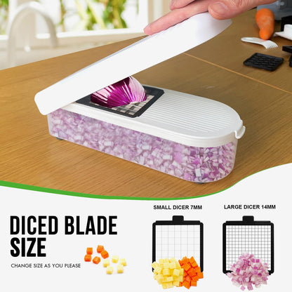 LHS Vegetable Chopper Multifunctional Food Chopper Onion Chopper Vegetable Slicer Dicer Cutter Potato Cutter Veggie Chopper with Container with Spiralizer (12 in 1, Black)