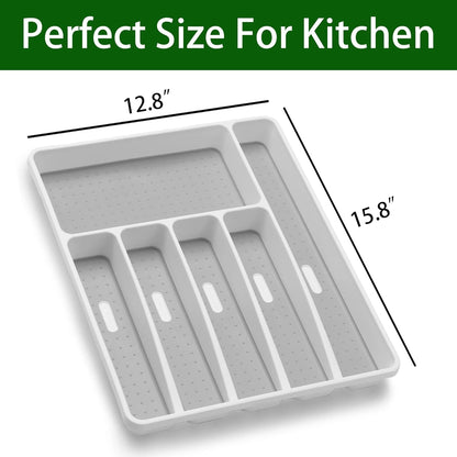 Loyareal Silverware Organizer Utenisl Organizer Holder Kitchen Drawer Organizer Plastic Silverware Tray for Drawer Flatware Organizer 5 Compartment White