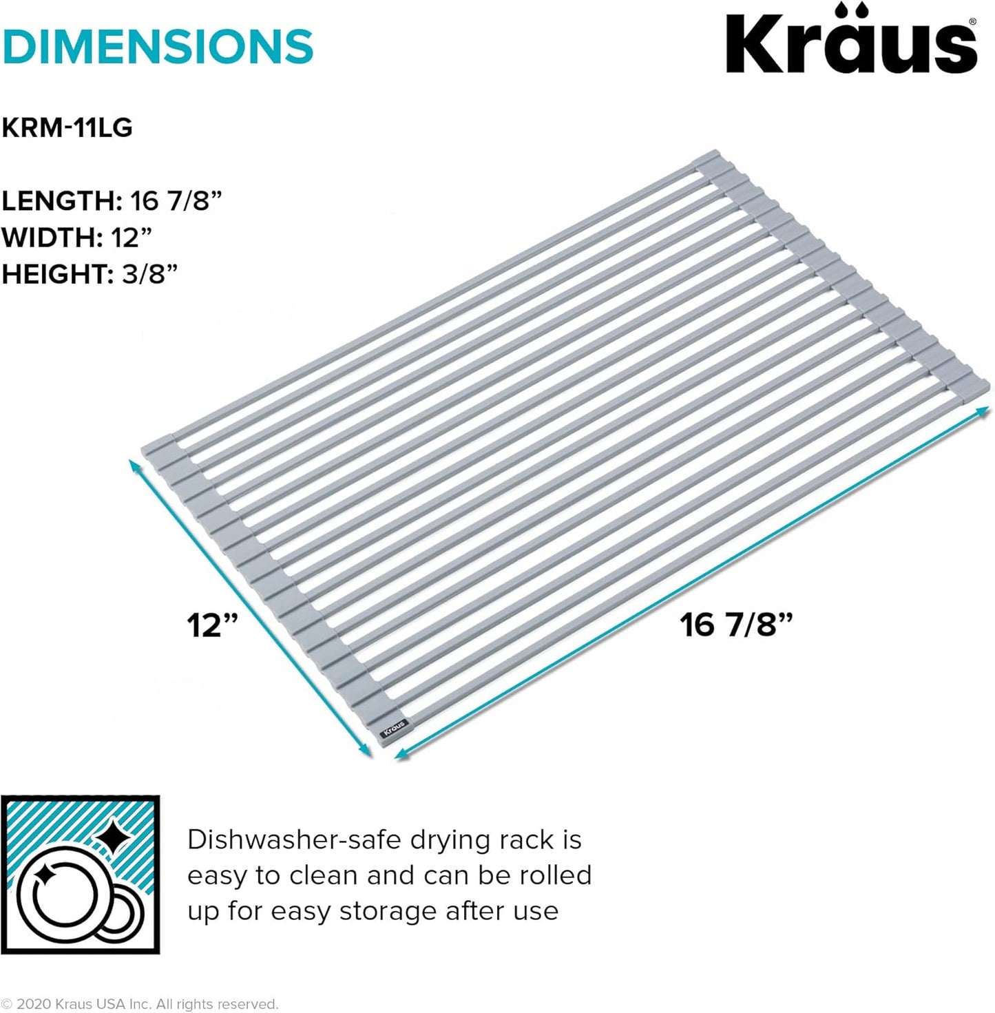 Kraus Multipurpose Workstation Sink Roll-Up Dish Drying Rack, Colander and Trivet in Dark Grey, KRM-11DG