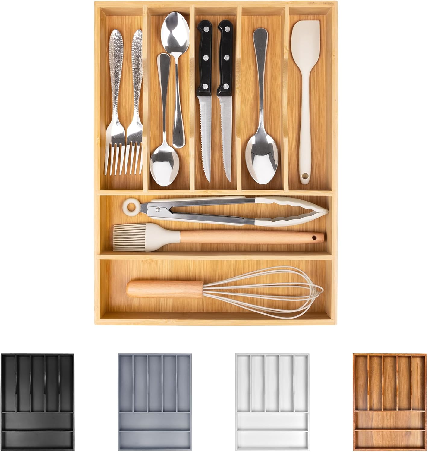 Bellsal Silverware Organizer Kitchen Drawer Organizer Expandable Bamboo Utensil Holder Cutlery Tray for Kitchen Utensil and Flatware Bedroom Office