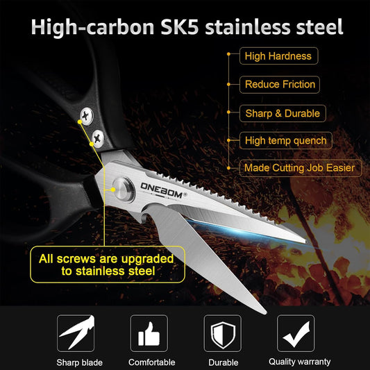 2 Pack ONEBOM Kitchen Shears,Kitchen Scissors Heavy Duty Serrated Blade for Cutting Meat, Food, Fish, Poultry Sharp Scissors, Apartment Kitchen Accessories,Gift Herb Scissor(Rose Glod)