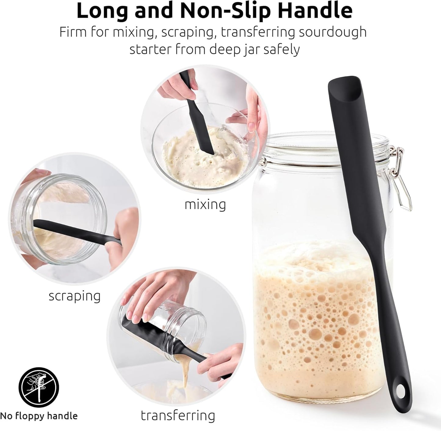 U-Taste Skinny Silicone Jar Spatula: 600ºF Heat-Resistant Food-Grade 10in Long Narrow Sourdough Stirring Stick, Seamless Flexible Peanut Butter Spreader for Scraping Icing Bread Cream, Jam (Aqua Sky)