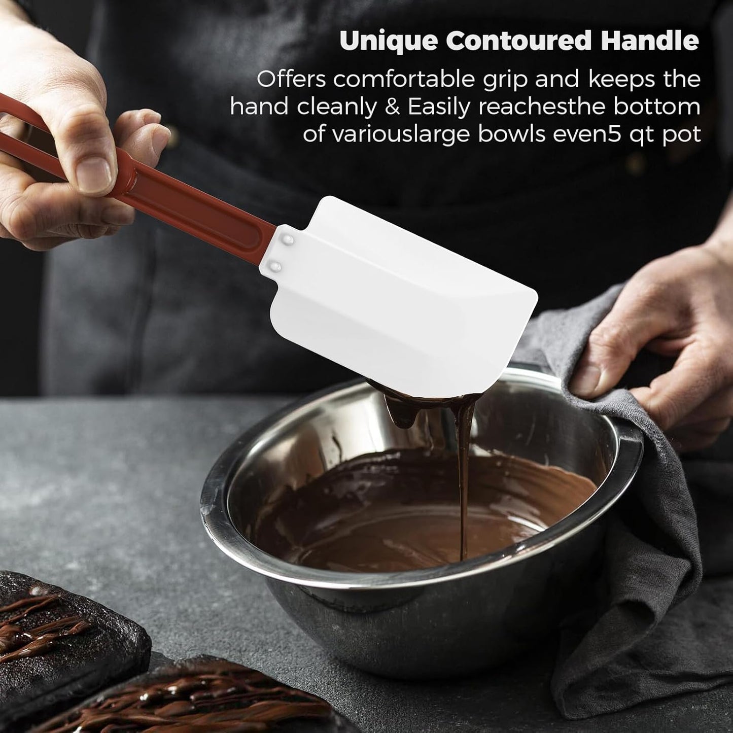 High Heat Resistant Silicone Spatulas, 13-1/2" Commercial Spatula 500°F Heat-Resistant Heavy Duty Spatula Non-Stick Scraper, Ideal for Baking/Cooking/Mixing, Commercial Dishwasher Safe, Set of 2