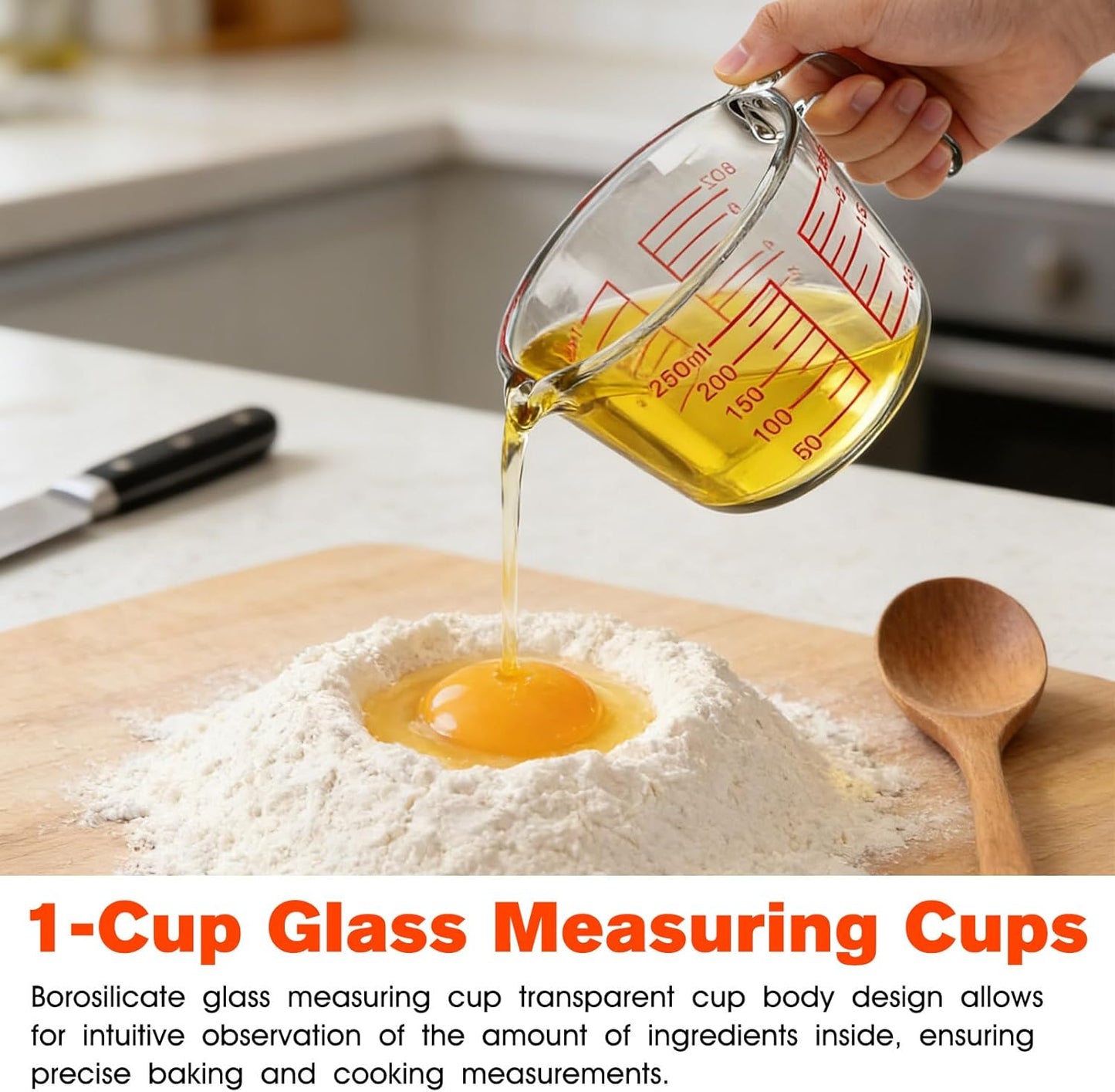 1 Cup Glass Measuring Cups,Clear Borosilicate Glass Liquid Measuring Cup for Kitchen & Baking Microwave Oven Dishwasher Safe Measuring Cups,8 oz/250ml Glass Measuring Cup