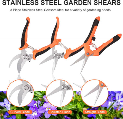 3 Pcs Garden Shears, Stainless Steel Gardening Scissors, Pruning Shears for Gardening, Pruning Scissors for Flowers Fruit Tree