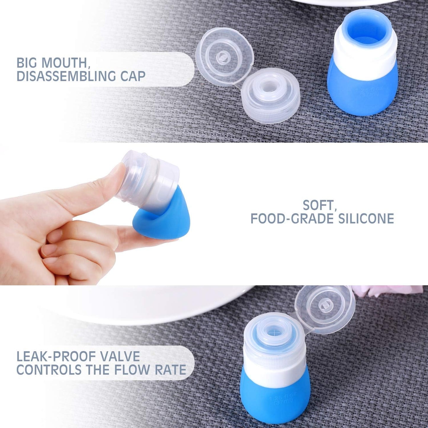 PuGez Salad Dressing Container to Go, Mini Food Condiment Portable Storage Squeeze Bottles for Ketchup/Sauces, Leak Proof, Leak-Resistant, 5 Pack with Cleaning Brush (1.3oz, 37ML)