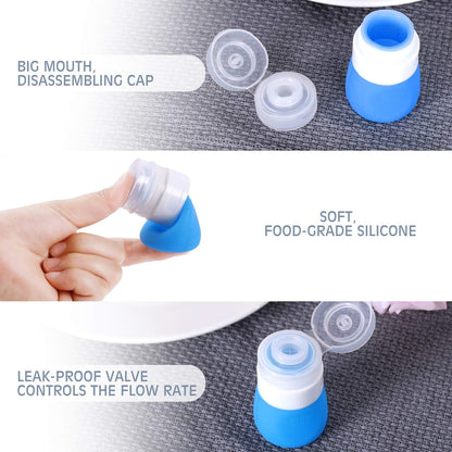 PuGez Salad Dressing Container to Go, Mini Food Condiment Portable Storage Squeeze Bottles for Ketchup/Sauces, Leak Proof, Leak-Resistant, 5 Pack with Cleaning Brush (1.3oz, 37ML)