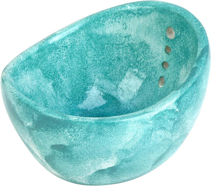 Pottery Herb Stripper Ceramic Bowl, Multiple Hole Sizes for Easy Leaf and Stem Separation, Durable and Dishwasher Safe Herb Stripping Tool for Kitchen Cooking (Green)