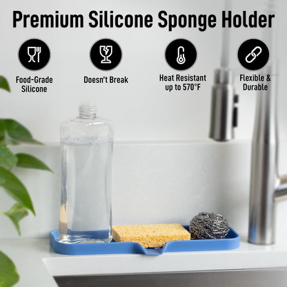 Zulay Kitchen (9x3.5in Sponge Holder for Kitchen Sink - Flexible Heavy-duty Multipurpose Sink Caddy - Counter Organizer for Kitchen, Bathroom, Makeup, Trinkets & More! (Grey)