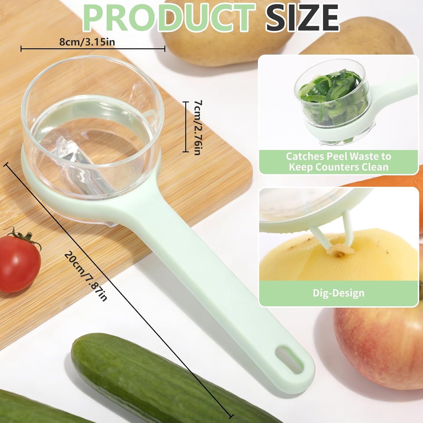 Vegetable Peeler with Container, Stainless Steel Potato Peeler and Fruit Peeler with Storage Box, Multi-Function Veggie Peeler with Peel Catcher for Home Kitchen (Orange)