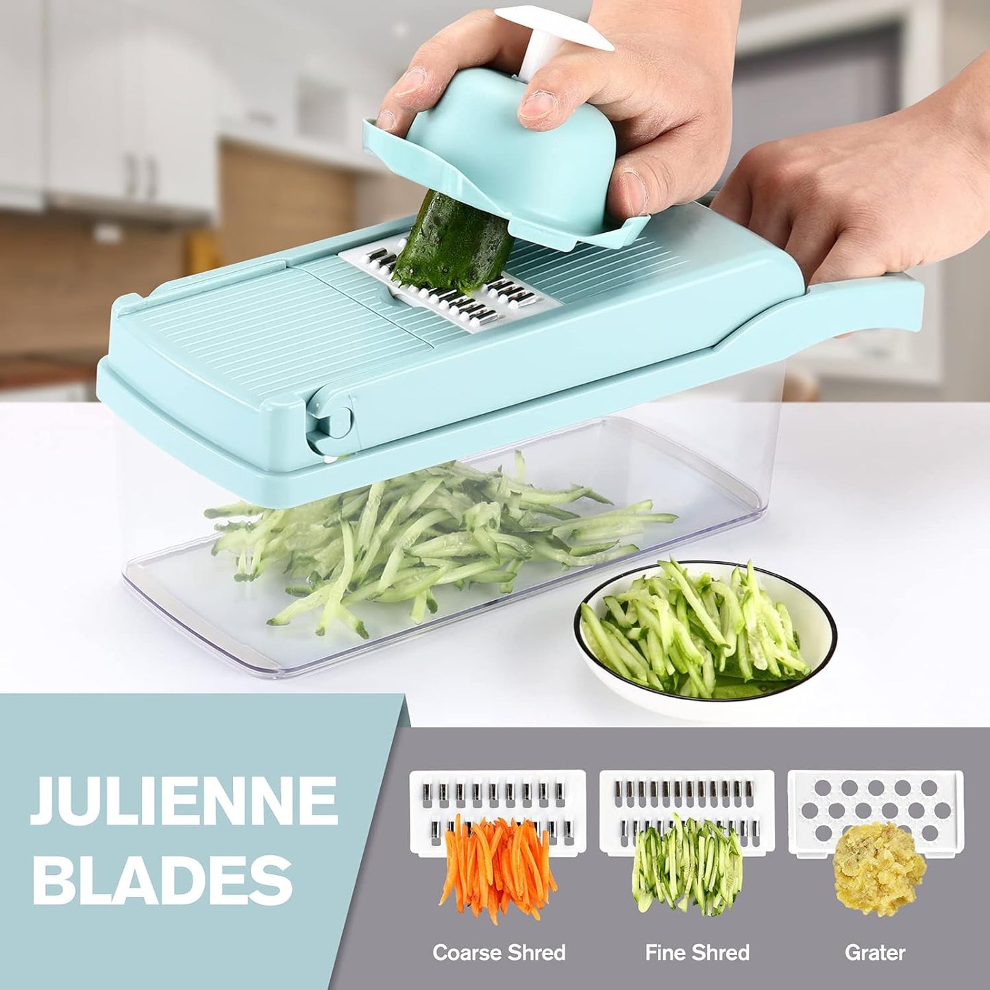 KEOUKE Vegetable Chopper Mandoline Slicer Pro - 16 in 1 Interchangeable Blades Food Chopper with Container, Hand Guard & Drainer, Veggie Dicer Spiralizer Kitchen Gadget for Onion, Cucumber, Fruit
