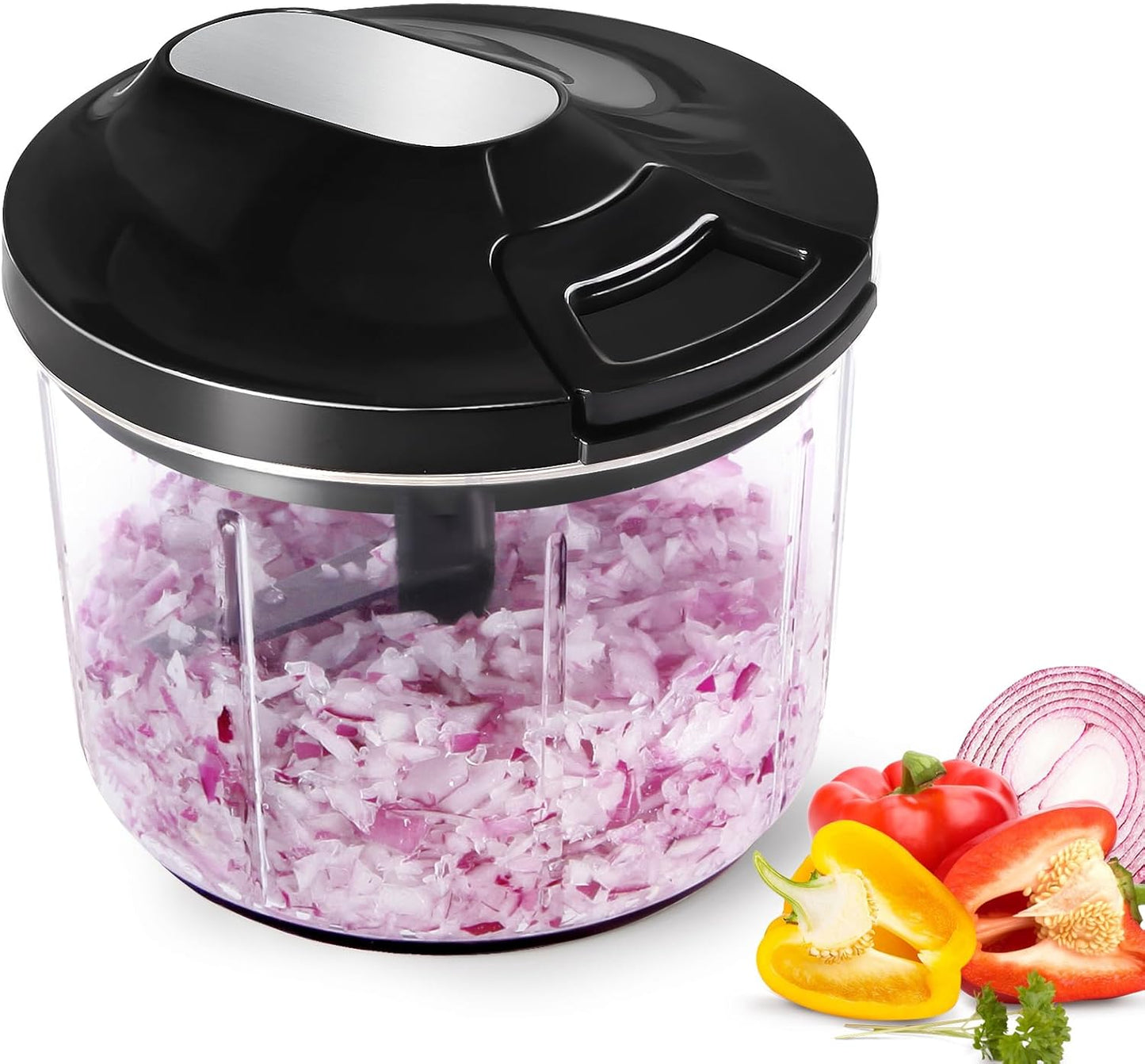 Manual Food Processor 1000ML Large Capacity Pull String Vegetable Chopper Onion Cutter for Salsa Nuts Pesto Herbs Easy to Clean Kitchen Gadget Black
