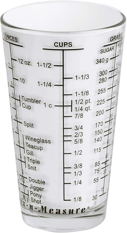 Kolder Mix N Measure Glass, Multi-Purpose Liquid and Dry Measuring Cup, 6 Units of Measurement, Heavy Glass, Red