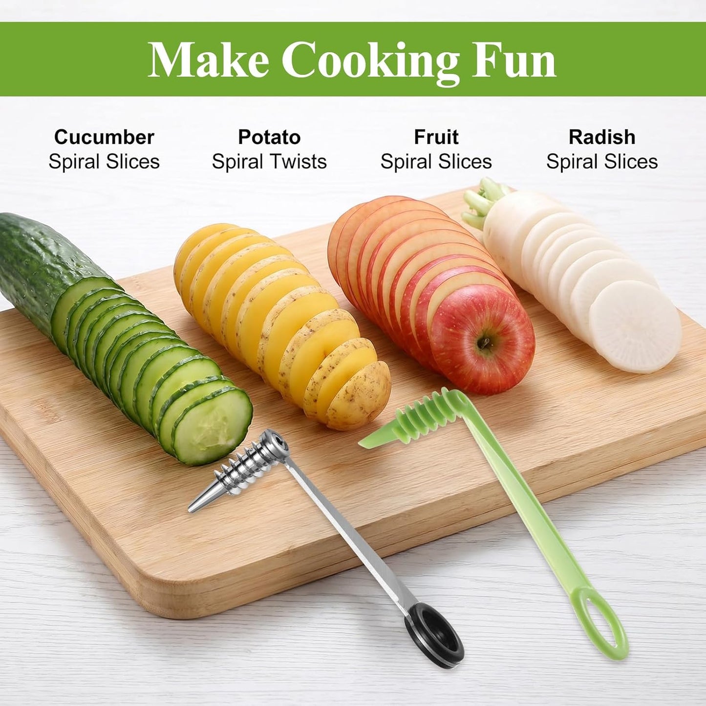 2 Pack Spiral Cutter Knives for Potato Vegetable Spiralizer Plastic Stainless Steel Spiral Knife Manual spiral Cutter for Kitchen Accessories Fruits Carrots Cucumbers Tools Home