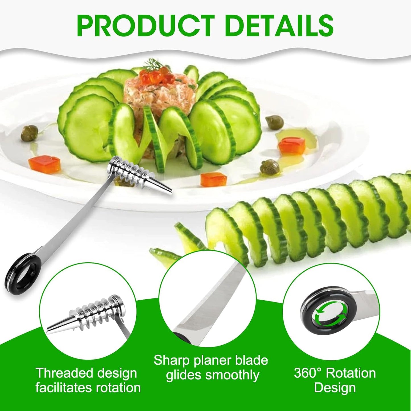 2pcs 4.2in Stainless Steel Spiralizer,Vegetable Spiralizer for Potatoes, Carrots, Cucumbers, Kitchen Accessories Tool, Curly Fry Cutter for Home Cooks & Healthy Meal Prep